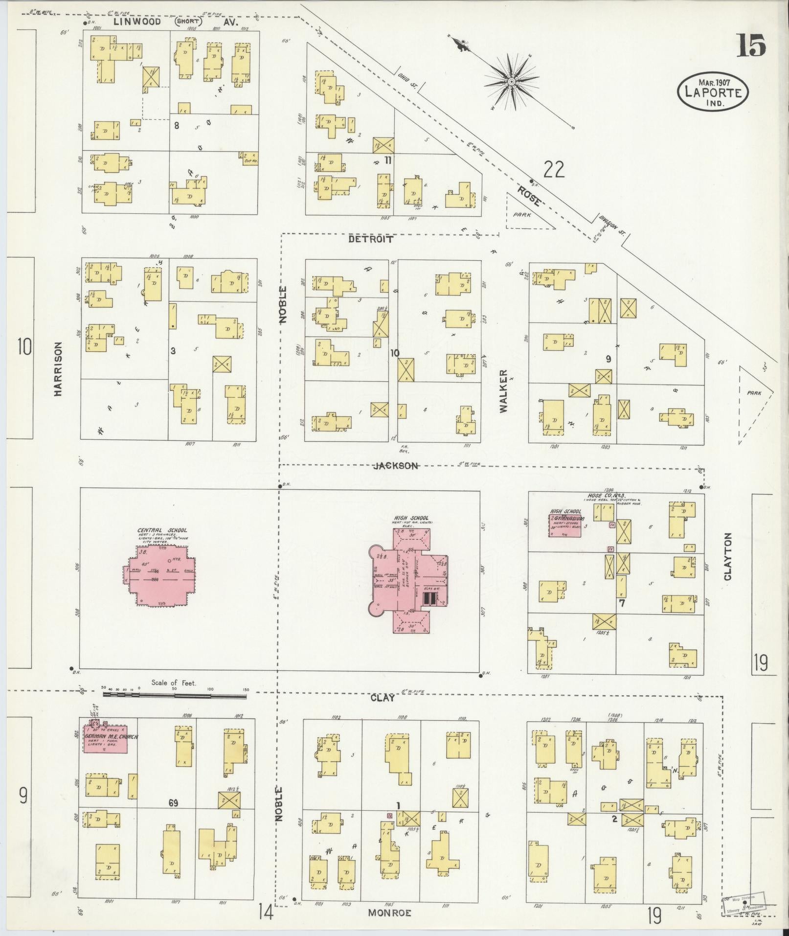 Sanborn Fire Insurance Map from La Porte, La Porte County, Indiana (1907), Sheet #0015 - Historic Sanborn Fire Insurance Map Print, vintage old map wall art, antique decor, genealogy gift, Indiana Indiana map