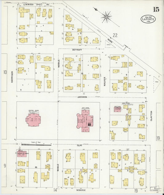 Sanborn Fire Insurance Map from La Porte, La Porte County, Indiana (1907), Sheet #0015 - Historic Sanborn Fire Insurance Map Print, vintage old map wall art, antique decor, genealogy gift, Indiana Indiana map