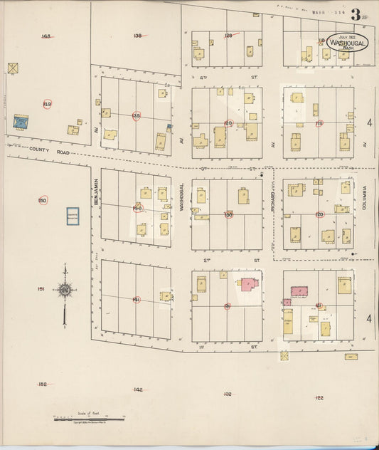 Sanborn Fire Insurance Map from Washougal, Clark County, Washington (1929), Sheet #0003 - Historic Sanborn Fire Insurance Map Print, vintage old map wall art, antique decor, genealogy gift, Washington Washington map