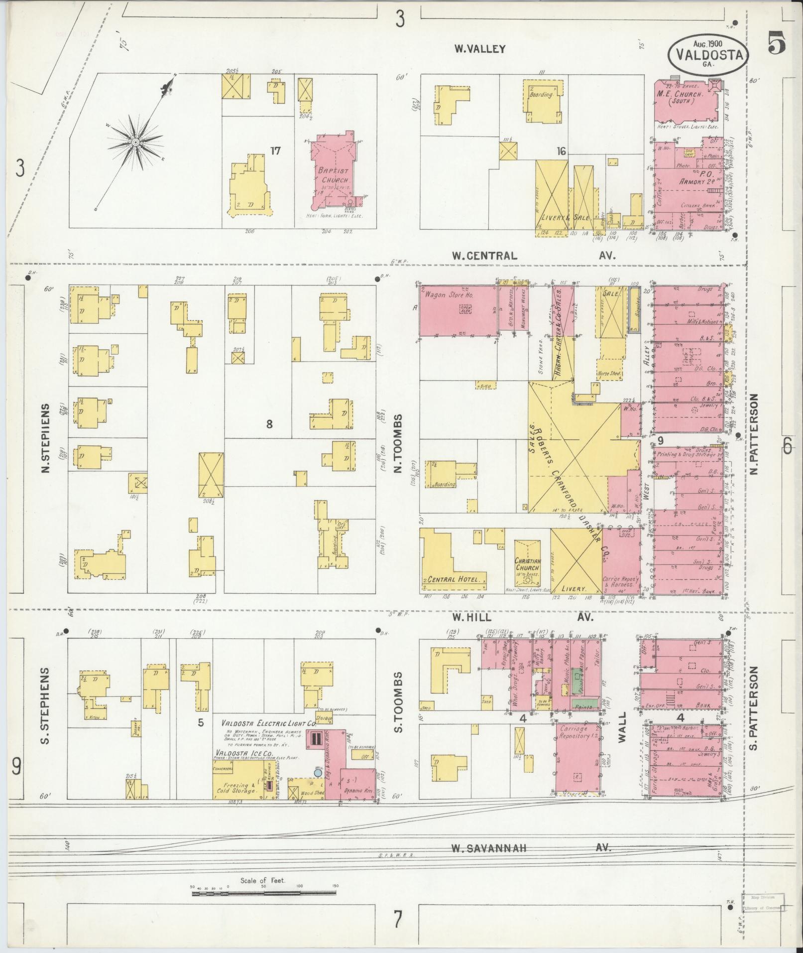 Sanborn Fire Insurance Map from Valdosta, Lowndes County, Georgia (1900), Sheet #0005 - Complete Map Set gallery image, historic Sanborn map, vintage wall art, Georgia Georgia