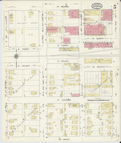 Sanborn Fire Insurance Map from Herrin, Williamson County, Illinois (1913), Sheet #0005 - Historic Sanborn Fire Insurance Map Print, vintage old map wall art, antique decor, genealogy gift, Illinois Illinois map