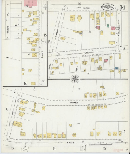 Sanborn Fire Insurance Map from Peekskill, Westchester County, New York (1905), Sheet #0014 - Historic Sanborn Fire Insurance Map Print, vintage old map wall art, antique decor, genealogy gift, New York New York map