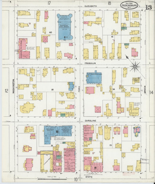 Sanborn Fire Insurance Map from Ogdensburg, St. Lawrence County, New York (1904), Sheet #0013 - Historic Sanborn Fire Insurance Map Print, vintage old map wall art, antique decor, genealogy gift, New York New York map