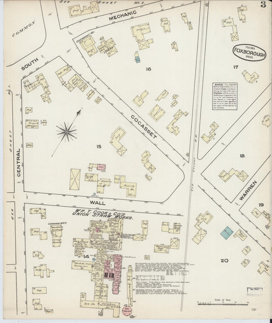 Sanborn Fire Insurance Map from Foxboro, Norfolk County, Massachusetts (1884), Sheet #0003 - Historic Sanborn Fire Insurance Map Print, vintage old map wall art, antique decor, genealogy gift, Massachusetts Massachusetts map