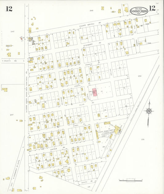 Sanborn Fire Insurance Map from Goose Creek, Harris County, Texas (1931), Sheet #0012 - Historic Sanborn Fire Insurance Map Print, vintage old map wall art, antique decor, genealogy gift, Texas Texas map