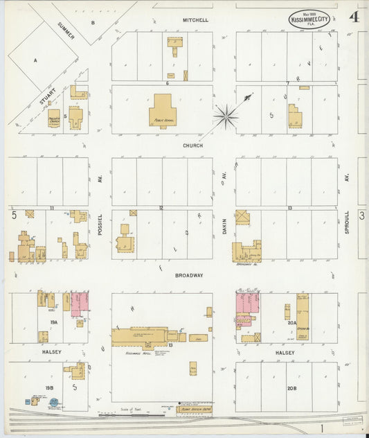 Sanborn Fire Insurance Map from Kissimmee, Osceola County, Florida (1899), Sheet #0004 - Historic Sanborn Fire Insurance Map Print, vintage old map wall art, antique decor, genealogy gift, Florida Florida map