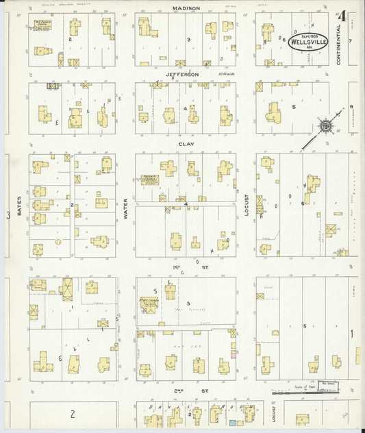 Sanborn Fire Insurance Map from Wellsville, Montgomery County, Missouri (1909), Sheet #0004 - Historic Sanborn Fire Insurance Map Print, vintage old map wall art, antique decor, genealogy gift, Missouri Missouri map