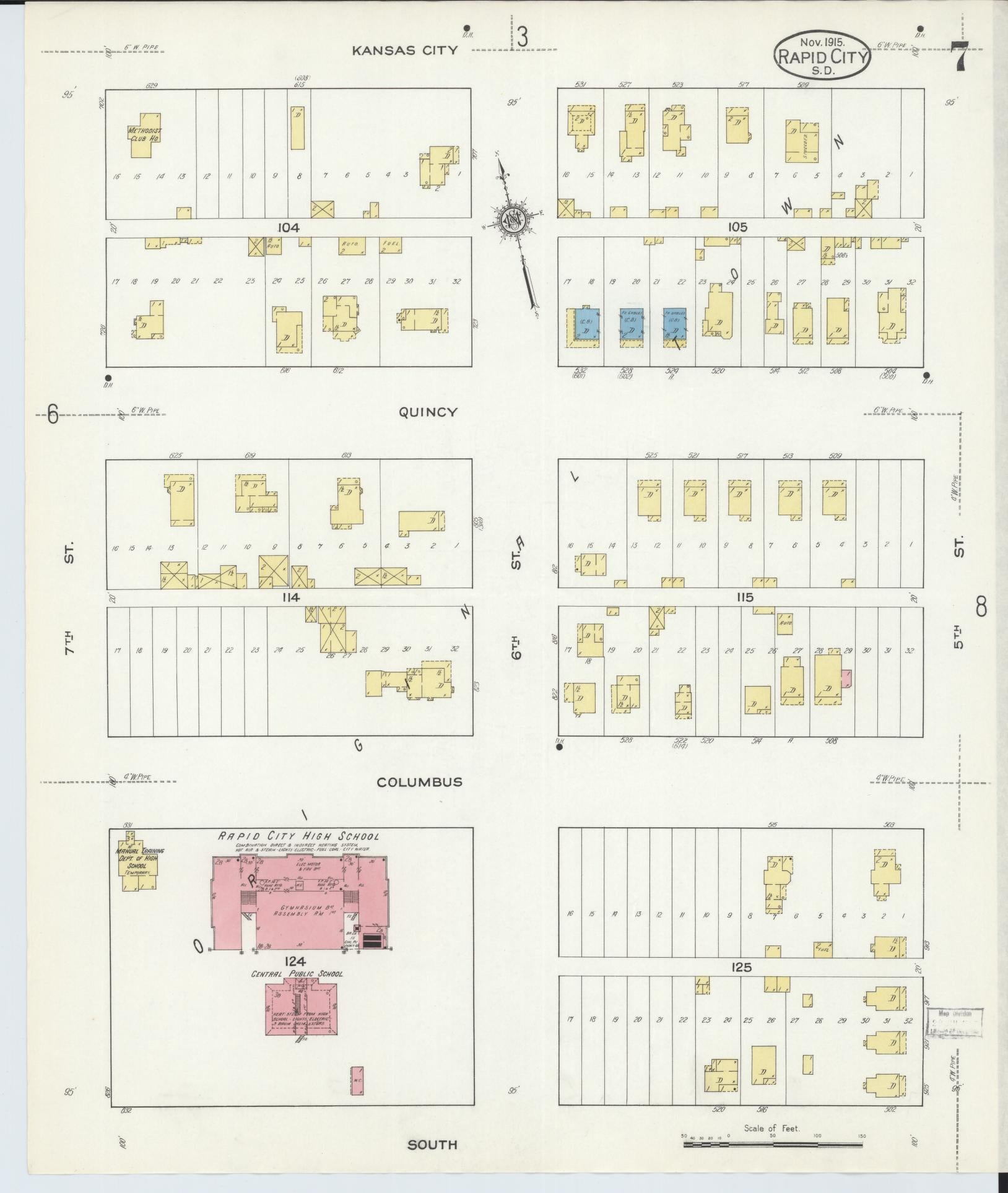 Sanborn Fire Insurance Map from Rapid City, Pennington County, South Dakota (1915), Sheet #0007 - Complete Map Set gallery image, historic Sanborn map, vintage wall art, South Dakota South Dakota
