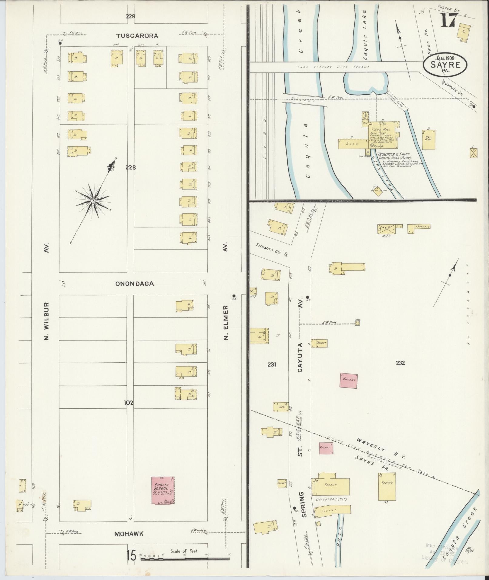 Sanborn Fire Insurance Map from Sayre, Bradford County, Pennsylvania (1909), Sheet #0017 - Complete Map Set gallery image, historic Sanborn map, vintage wall art, Pennsylvania Pennsylvania