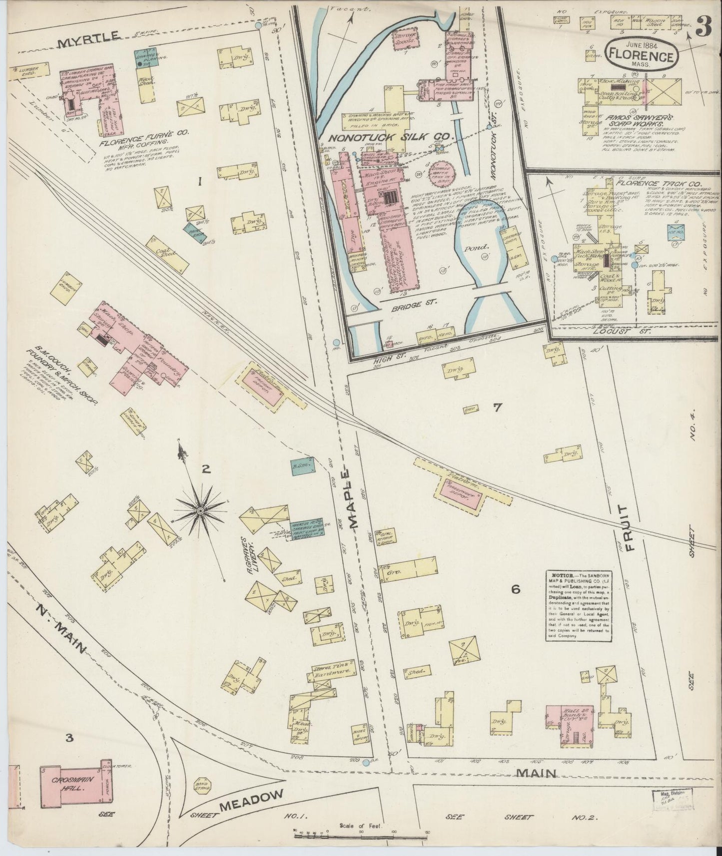 Sanborn Fire Insurance Map from Florence, Hampshire County, Massachusetts (1884), Sheet #0003 - Complete Map Set gallery image, historic Sanborn map, vintage wall art, Massachusetts Massachusetts