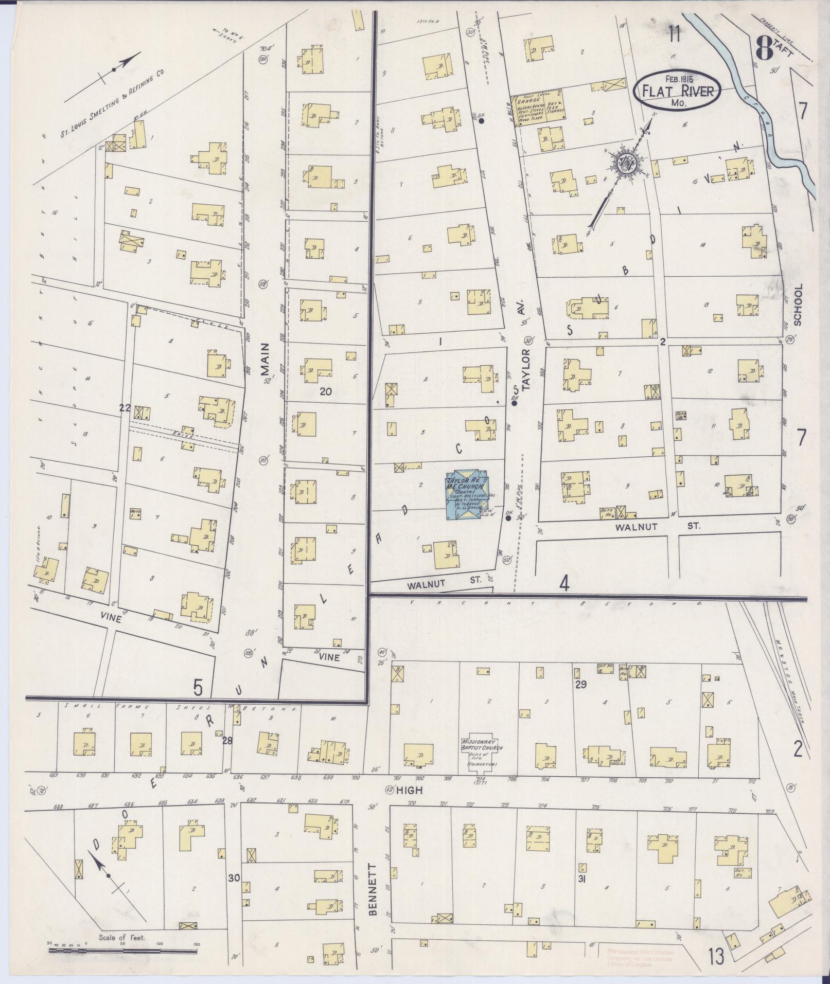 Sanborn Fire Insurance Map from Flat River, Saint Francois County, Missouri (1915), Sheet #0008 - Historic Sanborn Fire Insurance Map Print, vintage old map wall art, antique decor, genealogy gift, Missouri Missouri map