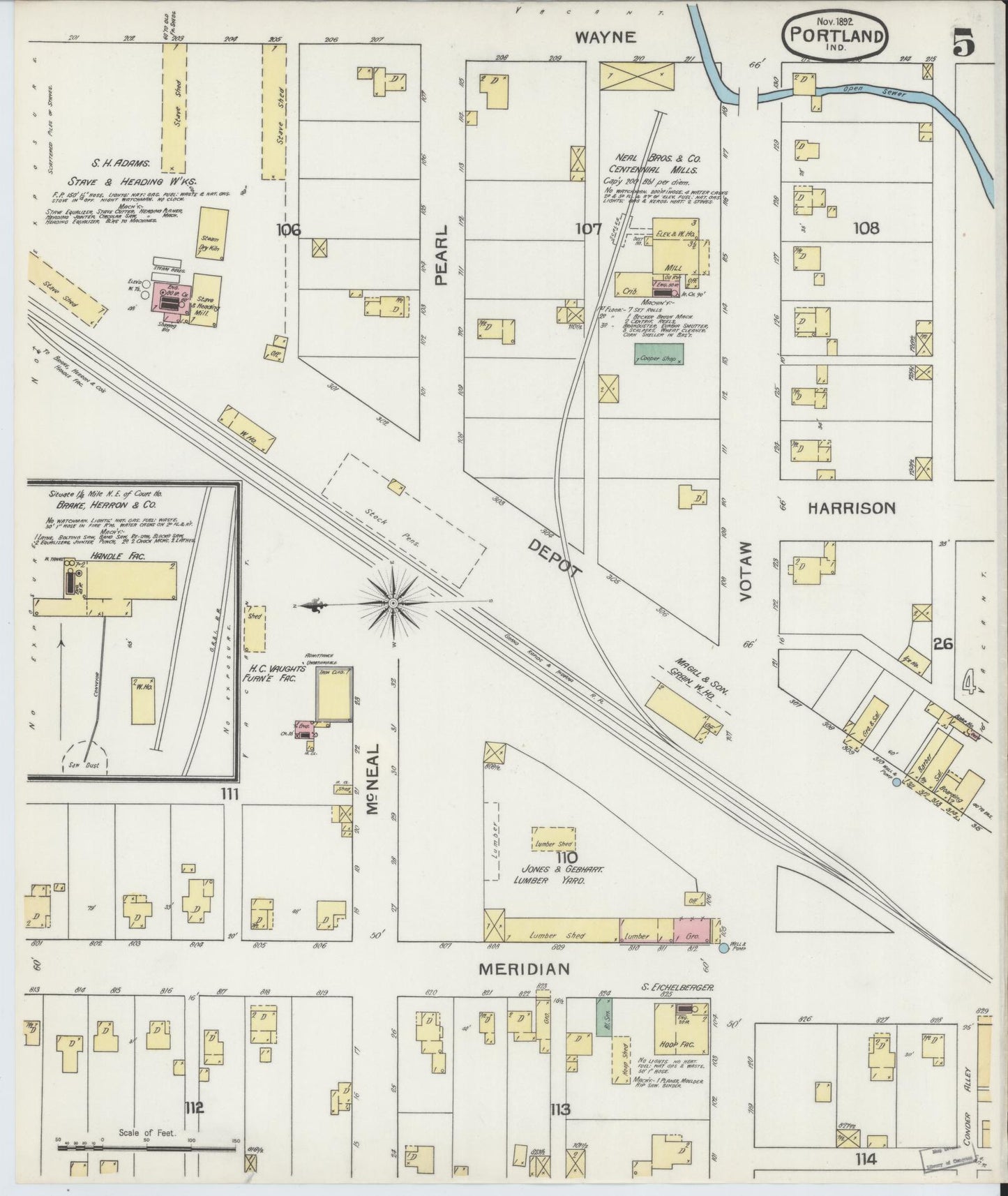Sanborn Fire Insurance Map from Portland, Jay County, Indiana (1892), Sheet #0005 - Complete Map Set gallery image, historic Sanborn map, vintage wall art, Indiana Indiana