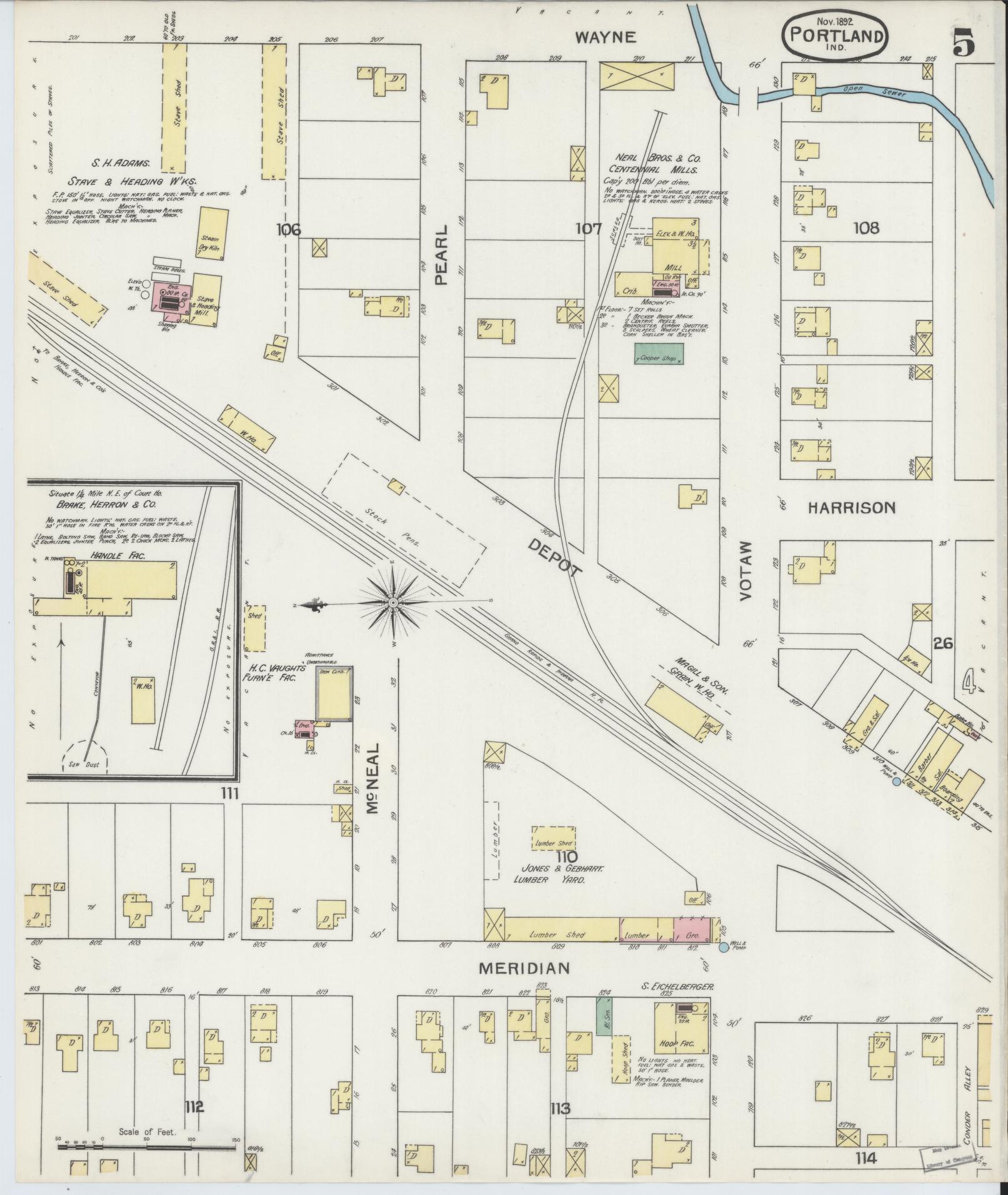 Sanborn Fire Insurance Map from Portland, Jay County, Indiana (1892), Sheet #0005 - Complete Map Set gallery image, historic Sanborn map, vintage wall art, Indiana Indiana