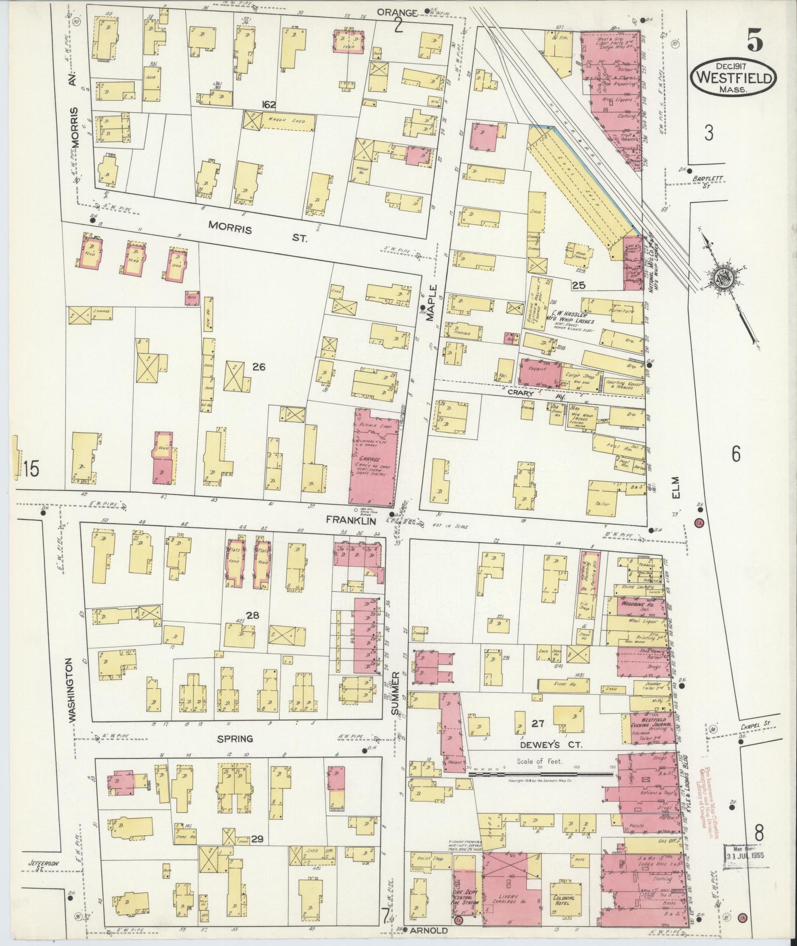 Sanborn Fire Insurance Map from Westfield, Hampden County, Massachusetts (1917), Sheet #0005 - Complete Map Set gallery image, historic Sanborn map, vintage wall art, Massachusetts Massachusetts