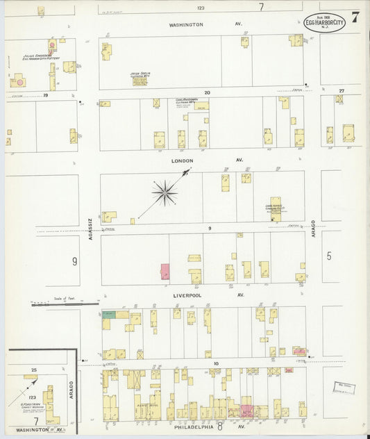 Sanborn Fire Insurance Map from Egg Harbor City, Atlantic County, New Jersey (1908), Sheet #0007 - Historic Sanborn Fire Insurance Map Print, vintage old map wall art, antique decor, genealogy gift, New Jersey New Jersey map