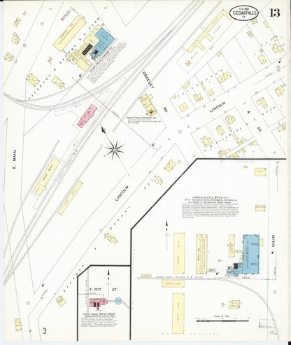 Sanborn Fire Insurance Map from Cedar Falls, Black Hawk County, Iowa (1909), Sheet #0013 - Historic Sanborn Fire Insurance Map Print, vintage old map wall art