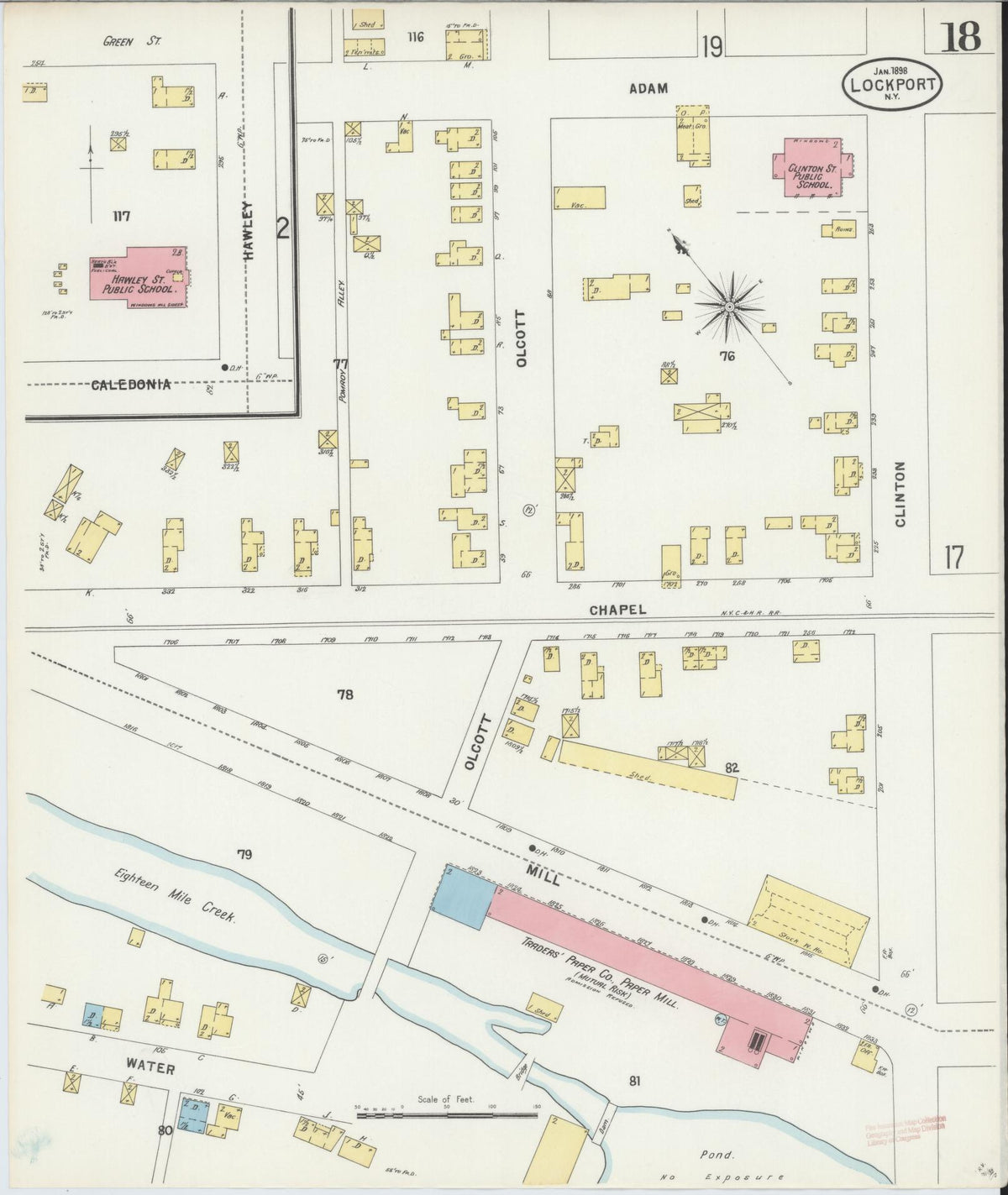 Sanborn Fire Insurance Map from Lockport, Niagara County, New York (1898), Sheet #0018 - Historic Sanborn Fire Insurance Map Print, vintage old map wall art, antique decor, genealogy gift, New York New York map