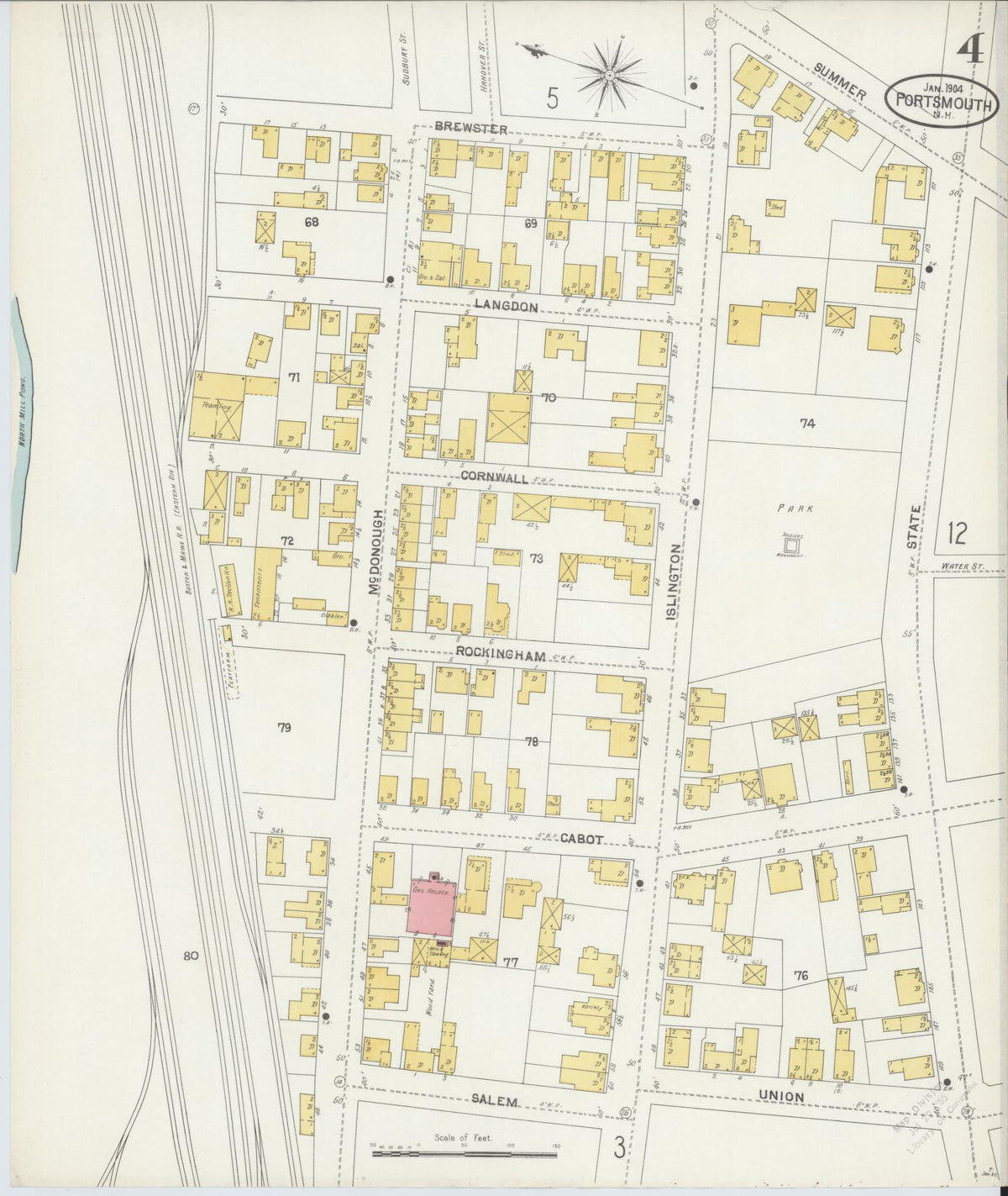 Sanborn Fire Insurance Map from Portsmouth, Rockingham County, New Hampshire (1904), Sheet #0004 - Complete Map Set gallery image, historic Sanborn map, vintage wall art, New Hampshire New Hampshire
