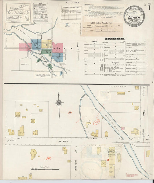 Sanborn Fire Insurance Map from Dryden, Tompkins County, New York (1937), Sheet #0001 - Historic Sanborn Fire Insurance Map Print, vintage old map wall art, antique decor, genealogy gift, New York New York map