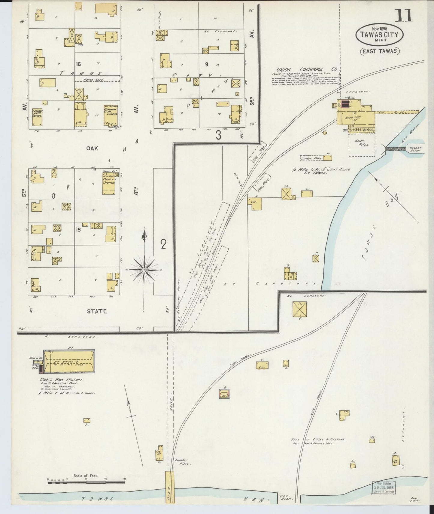 Sanborn Fire Insurance Map from East Tawas, Iosco County, Michigan (1898), Sheet #0011 - Historic Sanborn Fire Insurance Map Print, vintage old map wall art, antique decor, genealogy gift, Michigan Michigan map