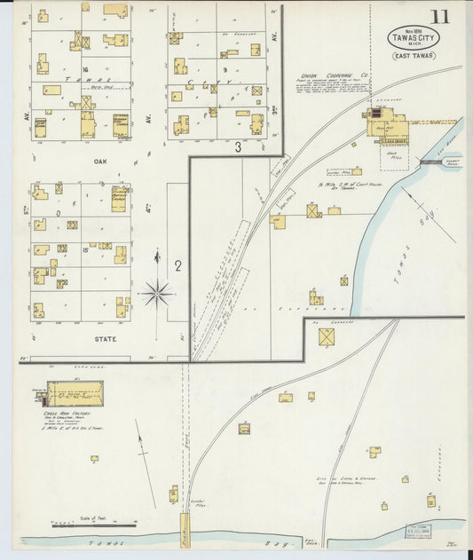 Sanborn Fire Insurance Map from East Tawas, Iosco County, Michigan (1898), Sheet #0011 - Historic Sanborn Fire Insurance Map Print, vintage old map wall art, antique decor, genealogy gift, Michigan Michigan map
