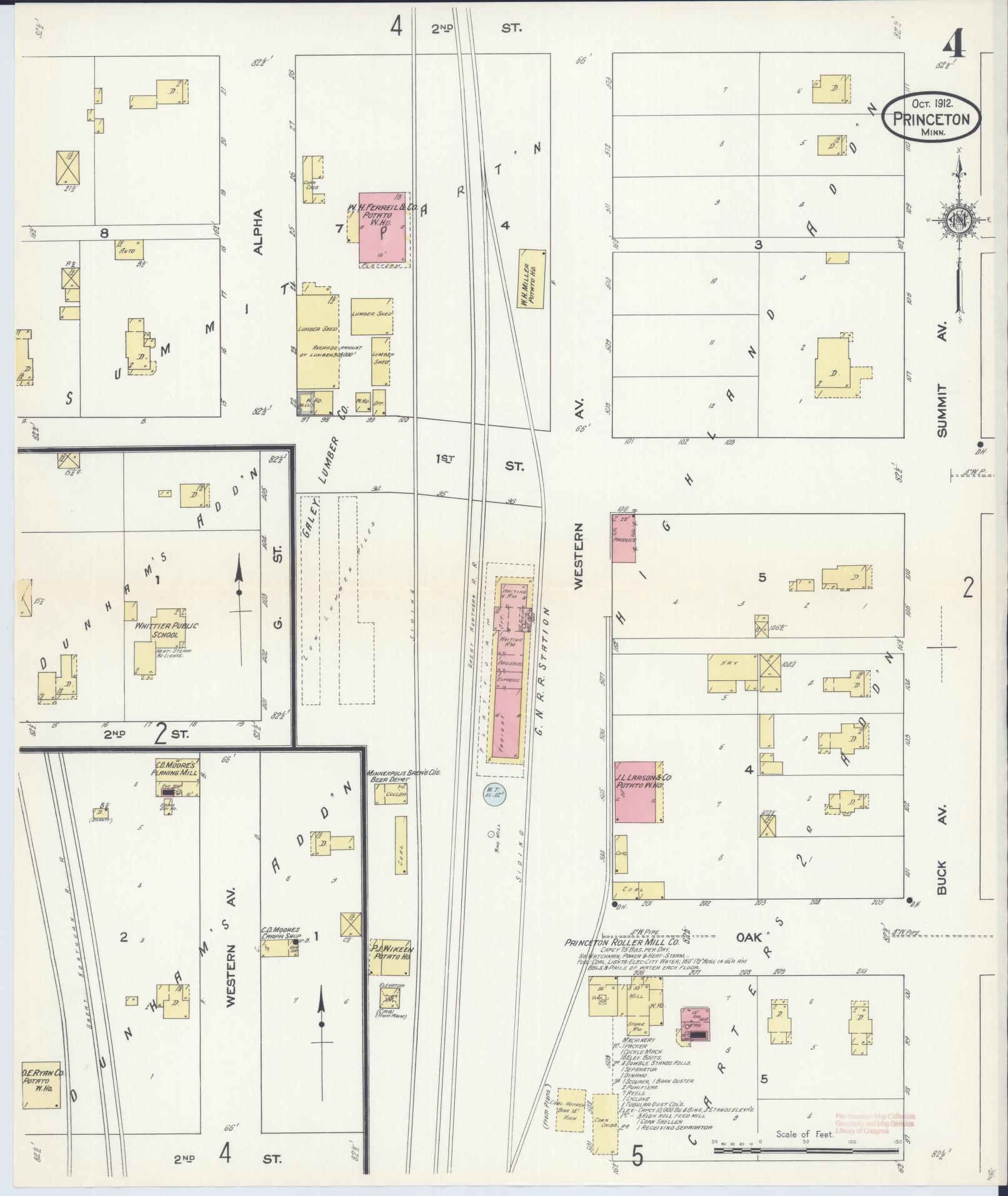 Sanborn Fire Insurance Map from Princeton, Mille Lacs County, Minnesota (1912), Sheet #0004 - Historic Sanborn Fire Insurance Map Print, vintage old map wall art, antique decor, genealogy gift, Minnesota Minnesota map