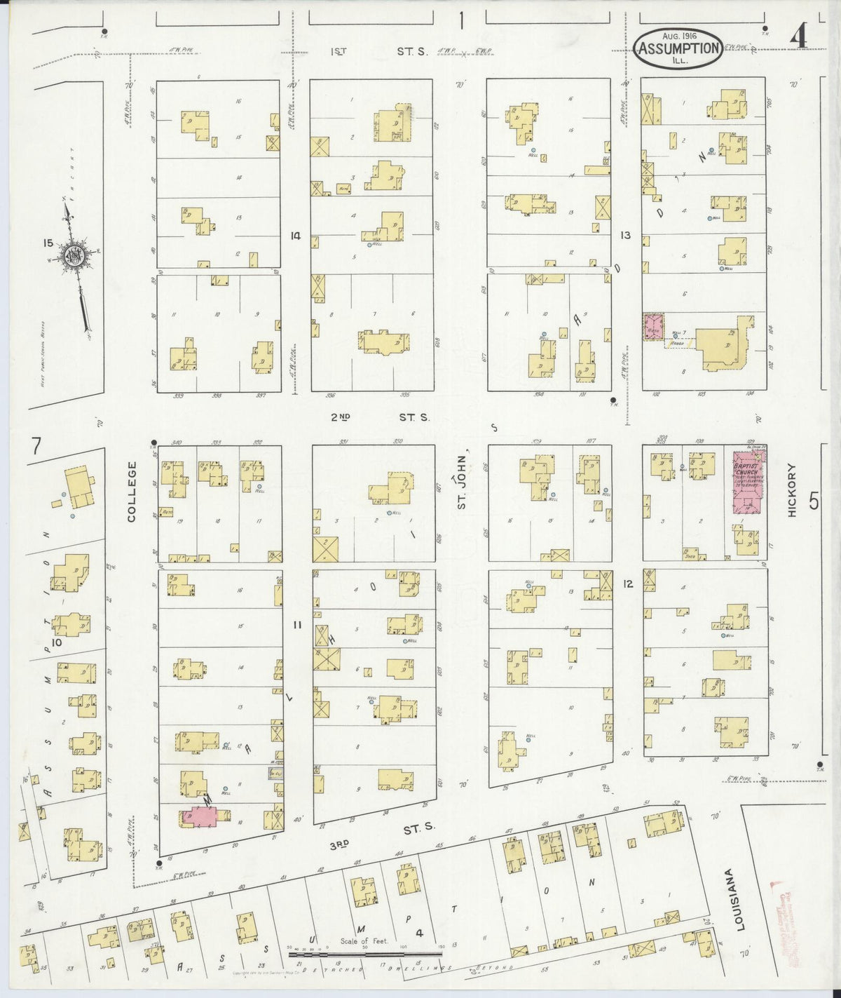 Sanborn Fire Insurance Map from Assumption, Christian County, Illinois (1916), Sheet #0004 - Complete Map Set gallery image, historic Sanborn map, vintage wall art, Illinois Illinois