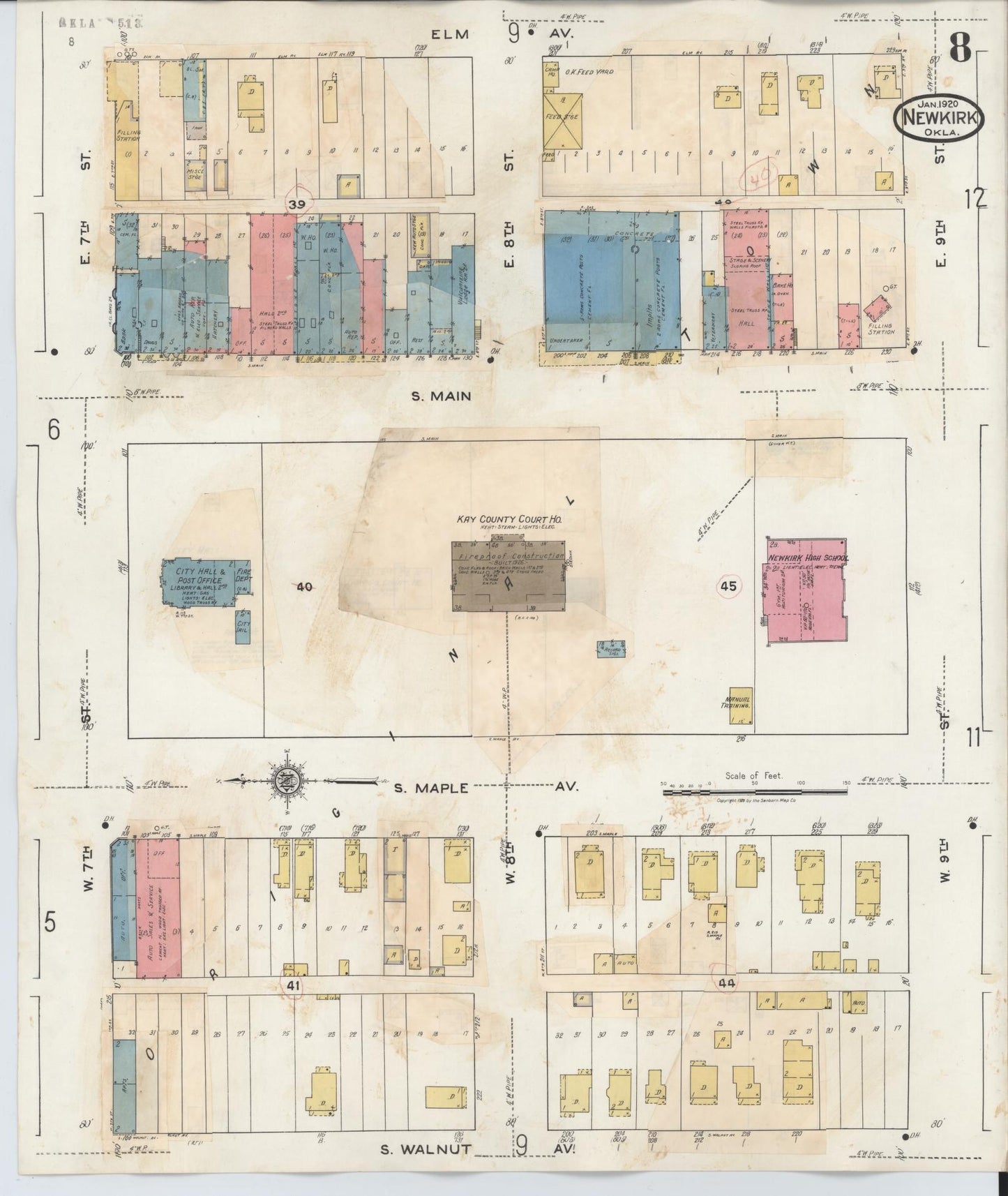 Sanborn Fire Insurance Map from Newkirk, Kay County, Oklahoma (1942), Sheet #0008 - Complete Map Set gallery image, historic Sanborn map, vintage wall art, Oklahoma Oklahoma