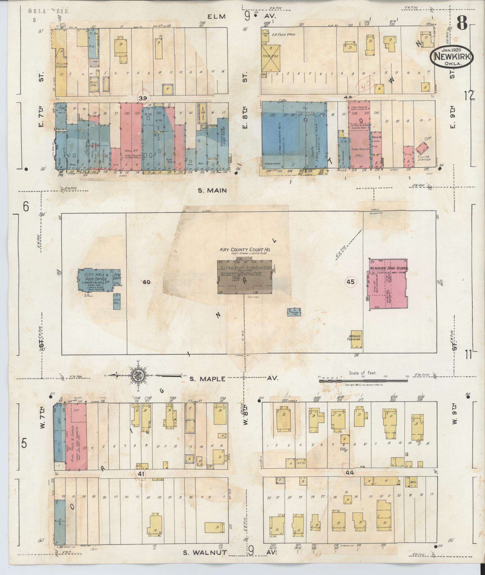 Sanborn Fire Insurance Map from Newkirk, Kay County, Oklahoma (1942), Sheet #0008 - Complete Map Set gallery image, historic Sanborn map, vintage wall art, Oklahoma Oklahoma