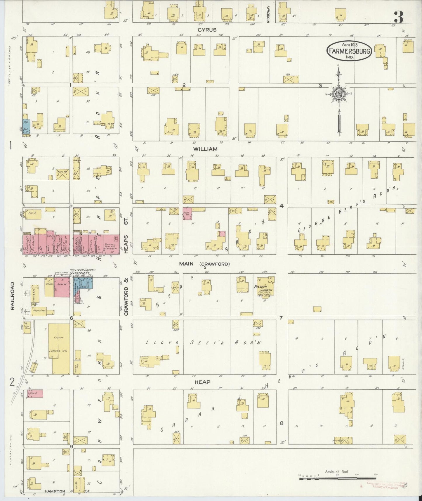 Sanborn Fire Insurance Map from Farmersburg, Sullivan County, Indiana (1913), Sheet #0003 - Complete Map Set gallery image, historic Sanborn map, vintage wall art, Indiana Indiana