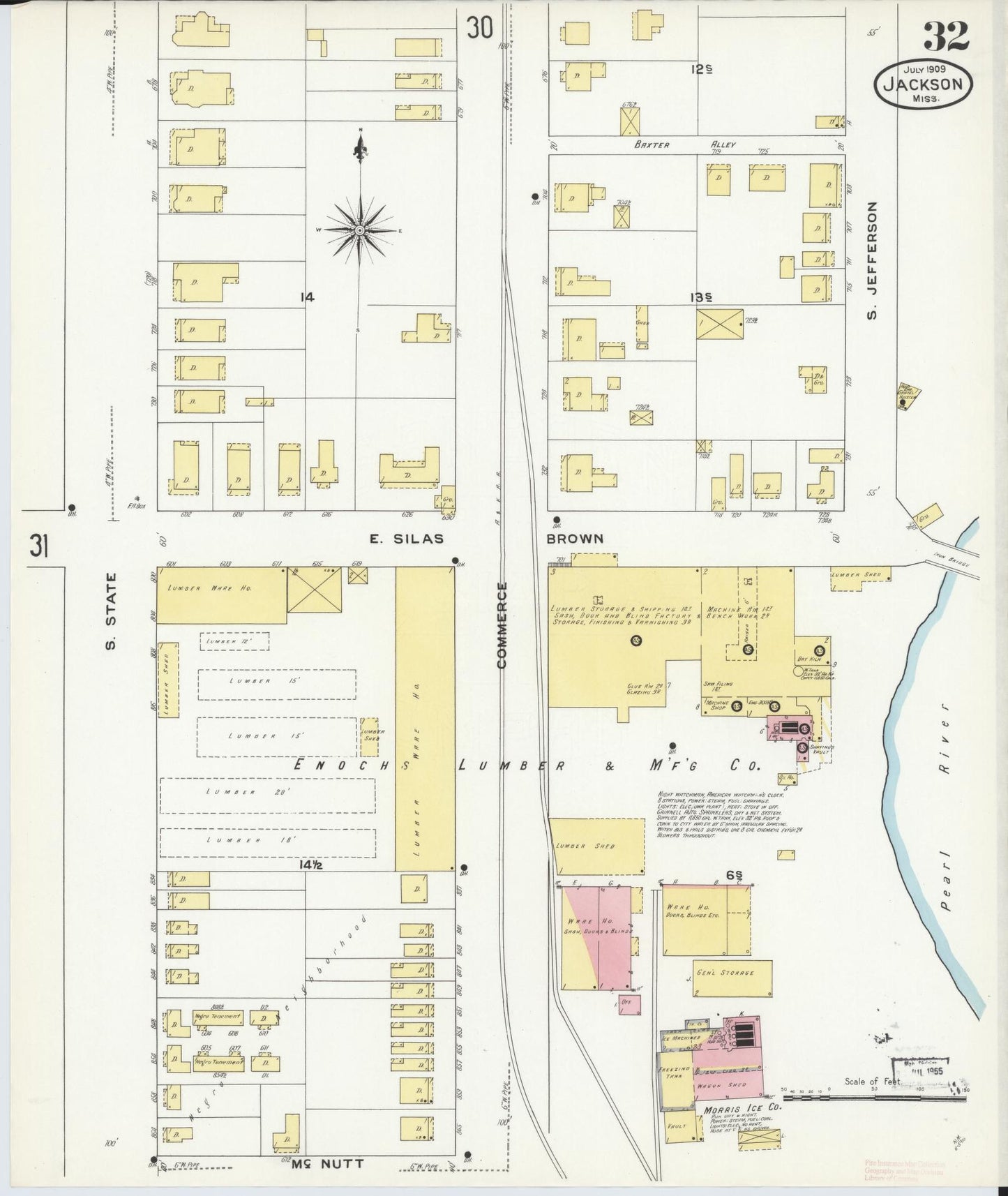 Sanborn Fire Insurance Map from Jackson, Hinds County, Mississippi (1909), Sheet #0032 - Complete Map Set gallery image, historic Sanborn map, vintage wall art, Mississippi Mississippi