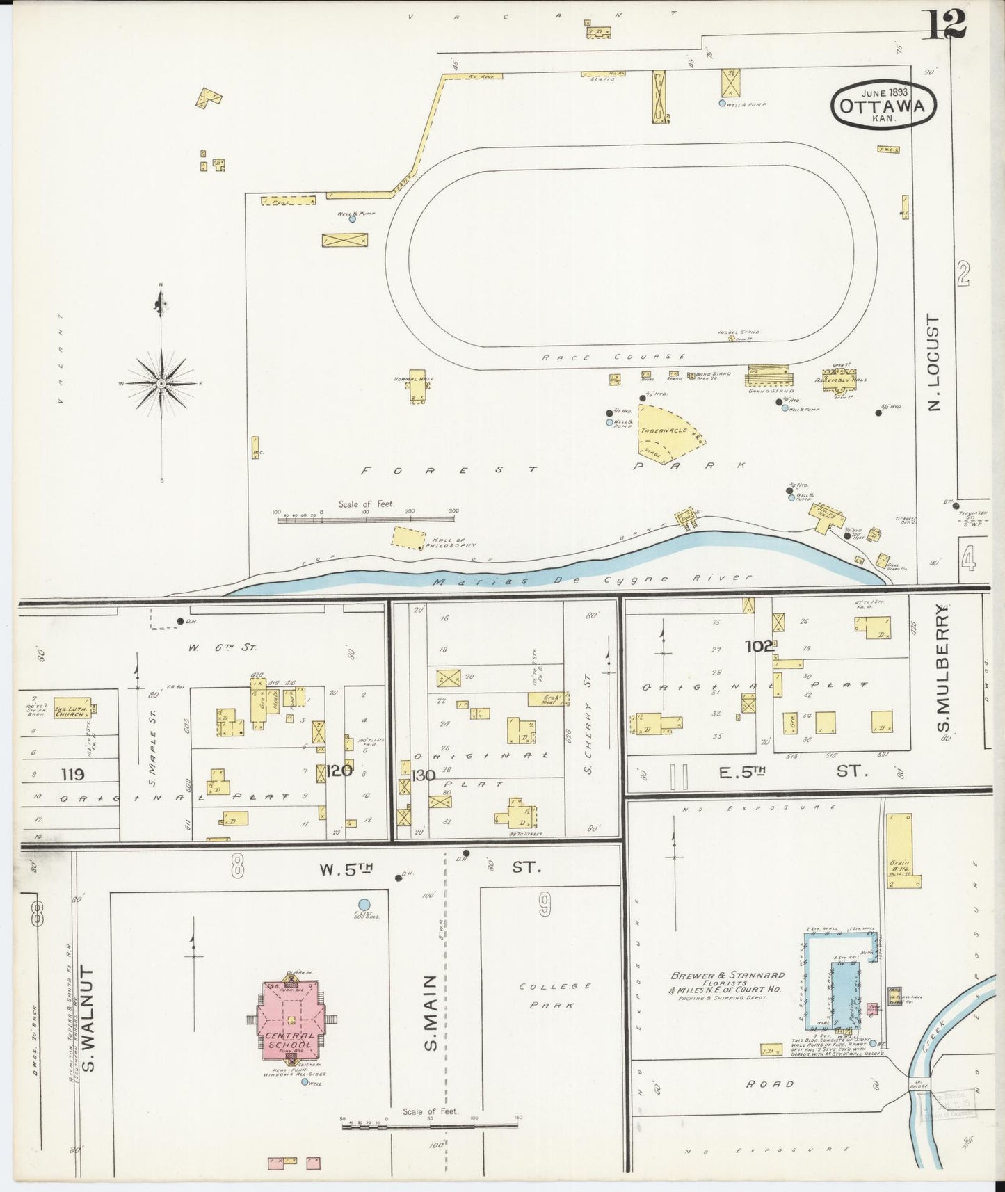 Sanborn Fire Insurance Map from Ottawa, Franklin County, Kansas (1893), Sheet #0012 - Complete Map Set gallery image, historic Sanborn map, vintage wall art, Kansas Kansas