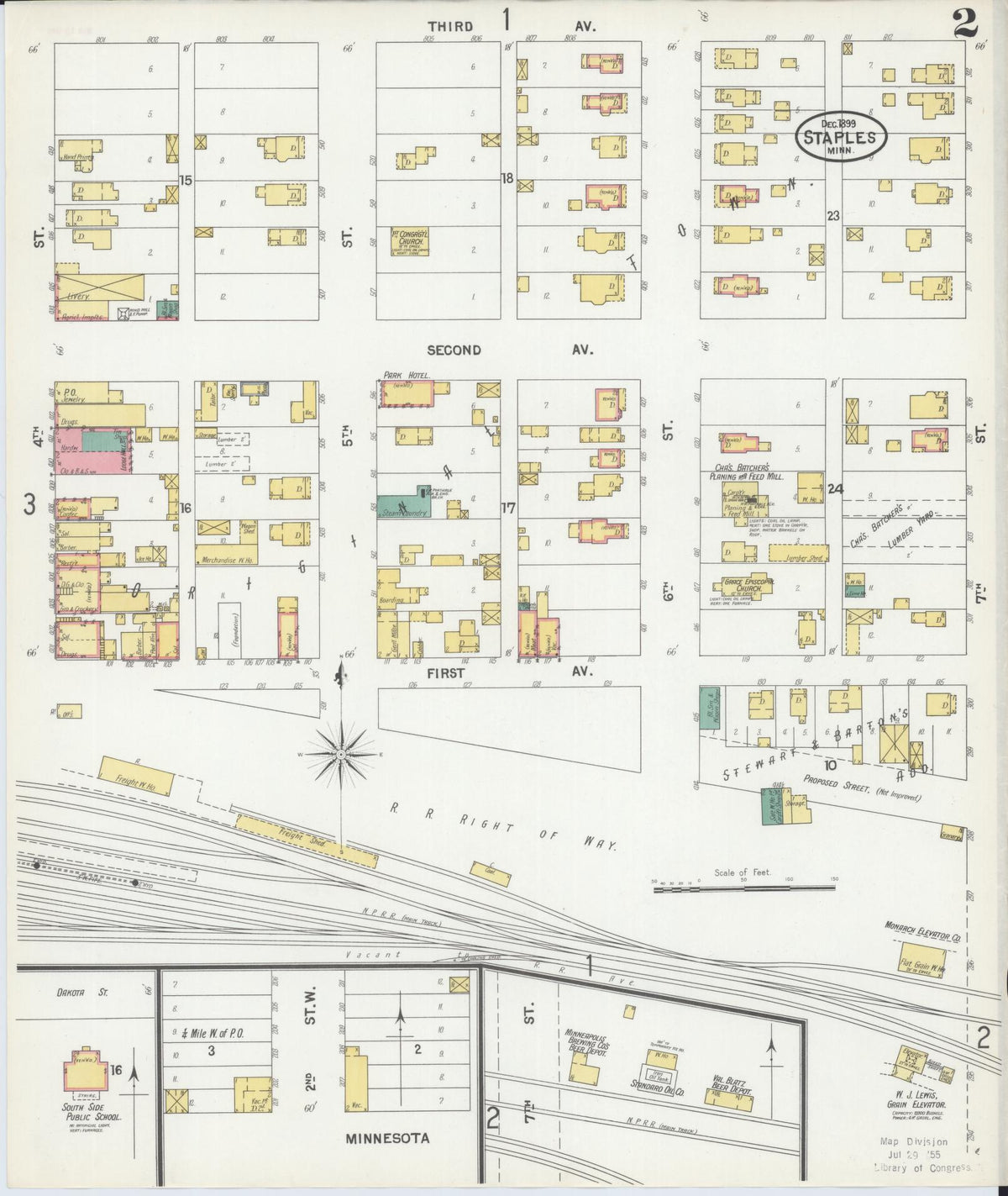 Sanborn Fire Insurance Map from Staples, Todd County, Minnesota (1899), Sheet #0002 - Historic Sanborn Fire Insurance Map Print, vintage old map wall art, antique decor, genealogy gift, Minnesota Minnesota map