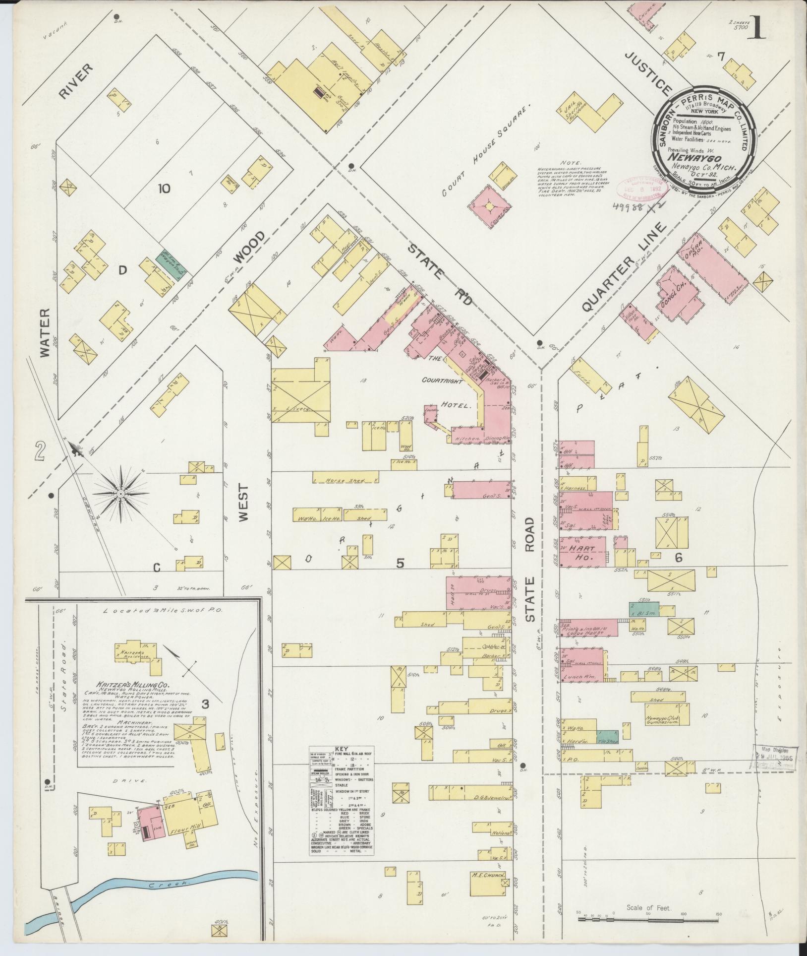 Sanborn Fire Insurance Map from Newaygo, Newaygo County, Michigan (1892), Sheet #0001 - Complete Map Set gallery image, historic Sanborn map, vintage wall art, Michigan Michigan