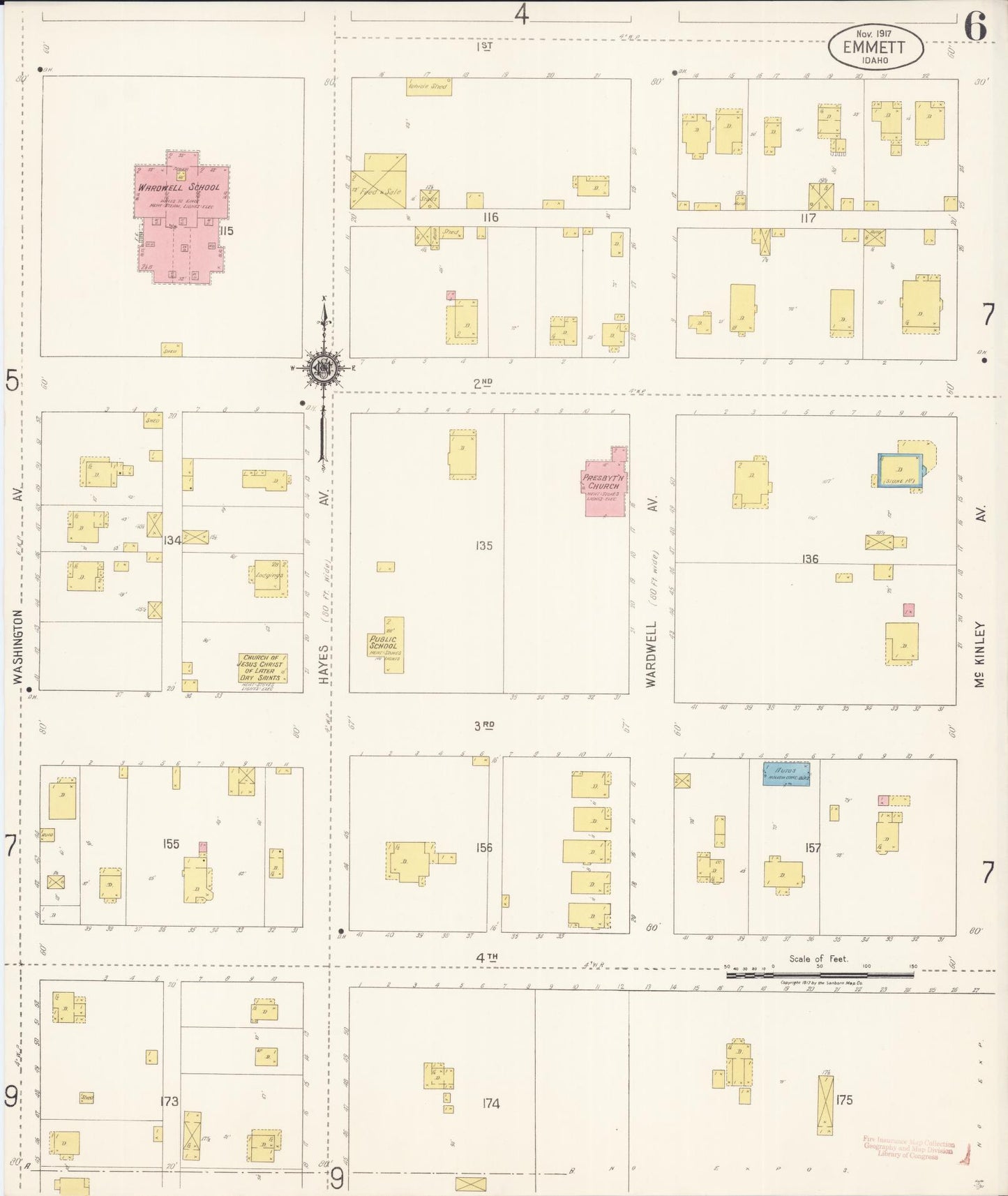 Sanborn Fire Insurance Map from Emmett, Gem County, Idaho (1917), Sheet #0006 - Historic Sanborn Fire Insurance Map Print, vintage old map wall art, antique decor, genealogy gift, Idaho Idaho map