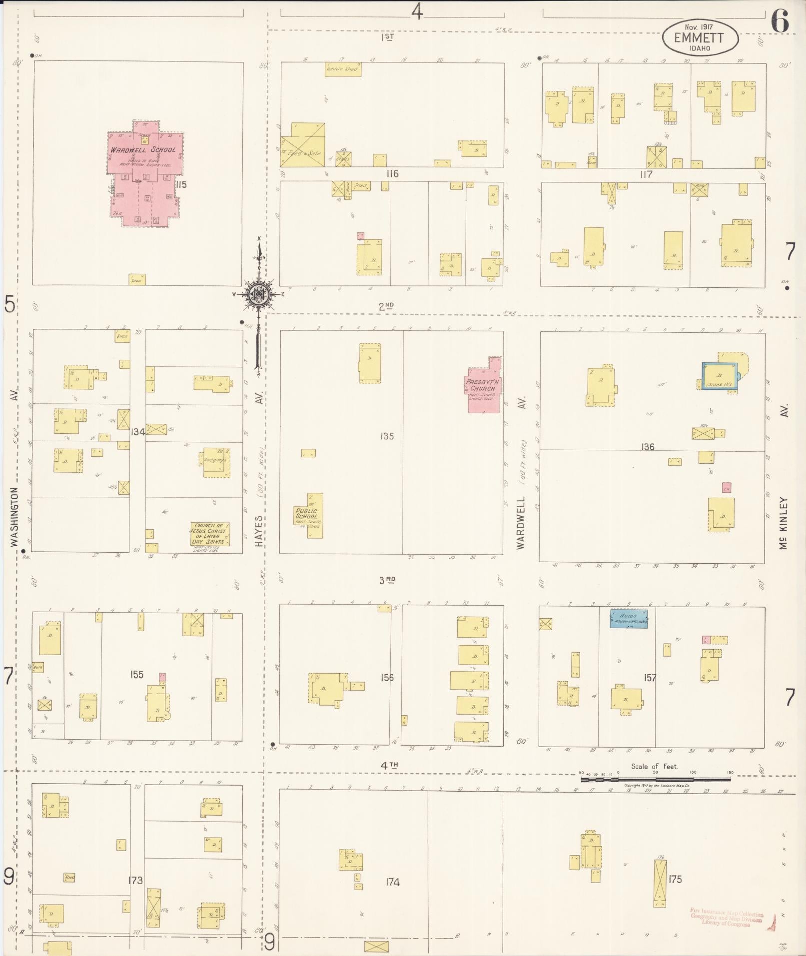 Sanborn Fire Insurance Map from Emmett, Gem County, Idaho (1917), Sheet #0006 - Historic Sanborn Fire Insurance Map Print, vintage old map wall art, antique decor, genealogy gift, Idaho Idaho map