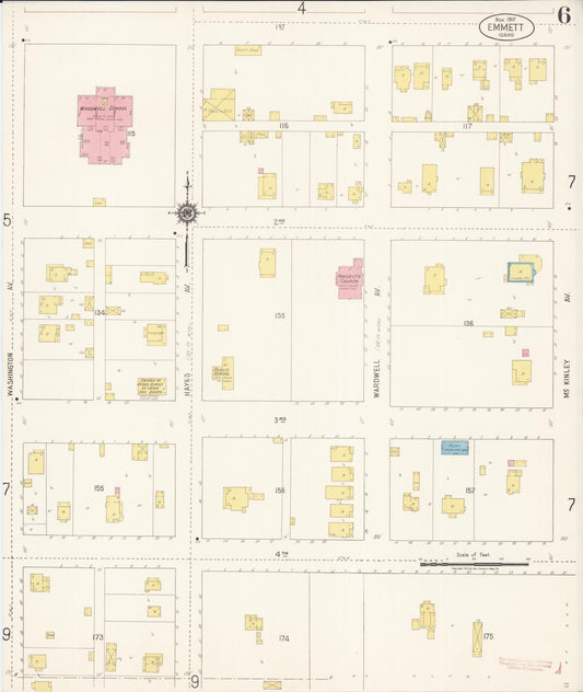 Sanborn Fire Insurance Map from Emmett, Gem County, Idaho (1917), Sheet #0006 - Historic Sanborn Fire Insurance Map Print, vintage old map wall art, antique decor, genealogy gift, Idaho Idaho map