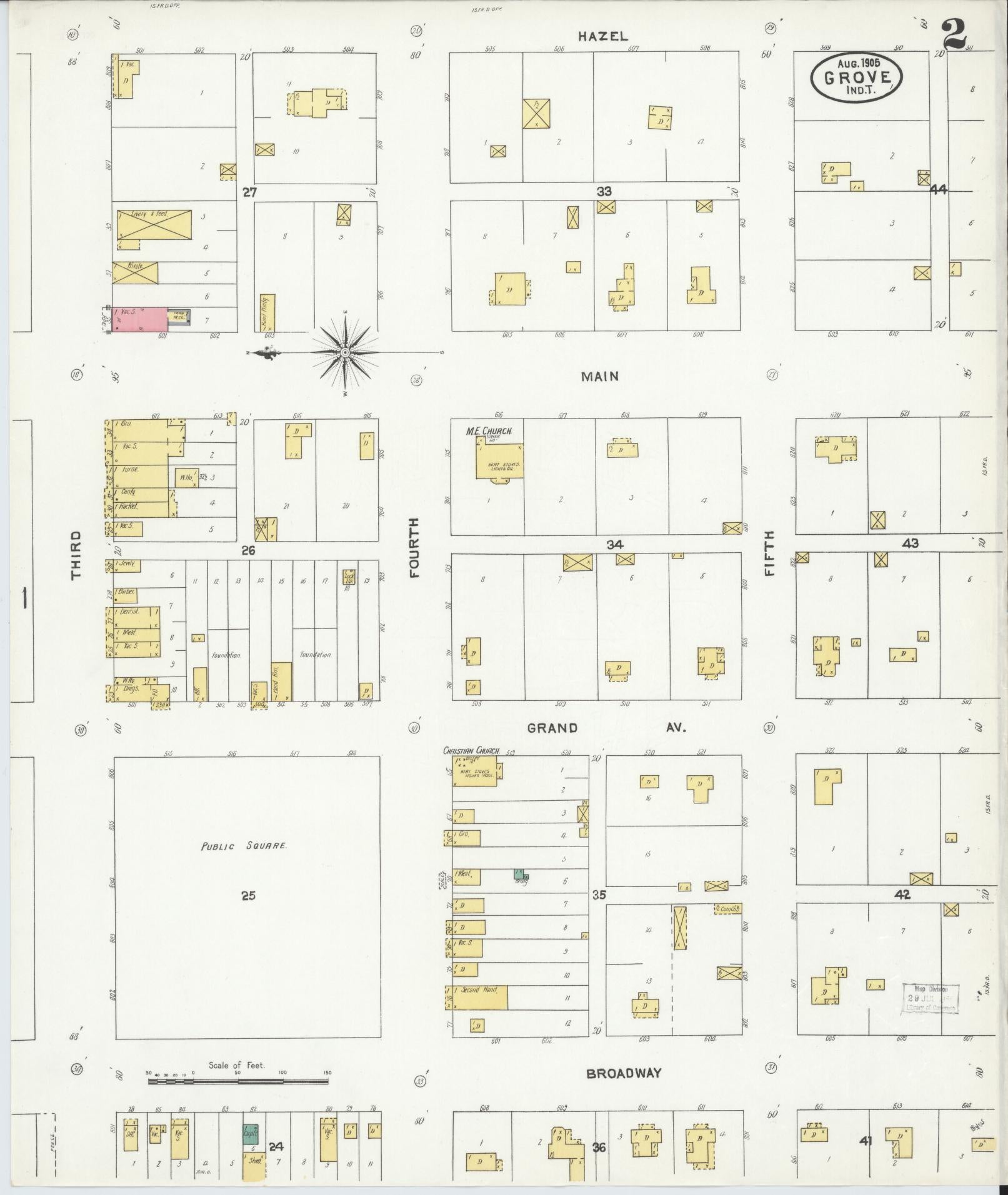 Sanborn Fire Insurance Map from Grove, Delaware County, Oklahoma (1905), Sheet #0002 - Complete Map Set gallery image, historic Sanborn map, vintage wall art, Grove Delaware