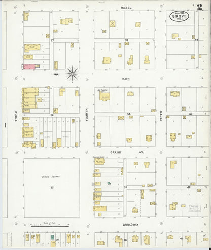 Sanborn Fire Insurance Map from Grove, Delaware County, Oklahoma (1905), Sheet #0002 - Complete Map Set gallery image, historic Sanborn map, vintage wall art, Grove Delaware