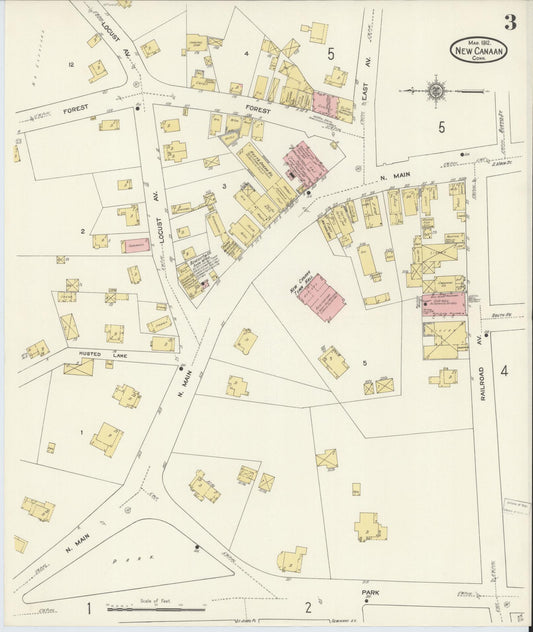 Sanborn Fire Insurance Map from New Canaan, Fairfield County, Connecticut (1912), Sheet #0003 - Historic Sanborn Fire Insurance Map Print, vintage old map wall art, antique decor, genealogy gift, Connecticut Connecticut map