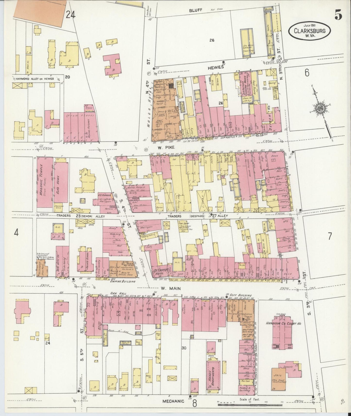 Sanborn Fire Insurance Map from Clarksburg, Harrison County, West Virginia (1911), Sheet #0005 - Complete Map Set gallery image, historic Sanborn map, vintage wall art, West Virginia West Virginia