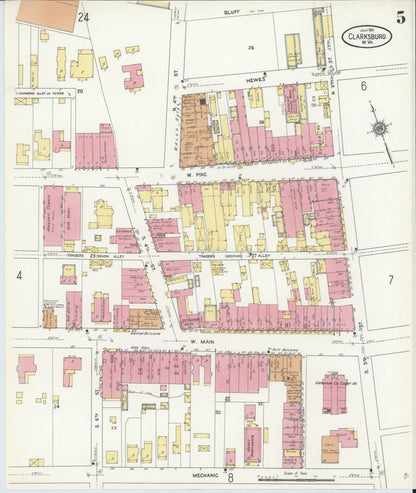 Sanborn Fire Insurance Map from Clarksburg, Harrison County, West Virginia (1911), Sheet #0005 - Complete Map Set gallery image, historic Sanborn map, vintage wall art, West Virginia West Virginia