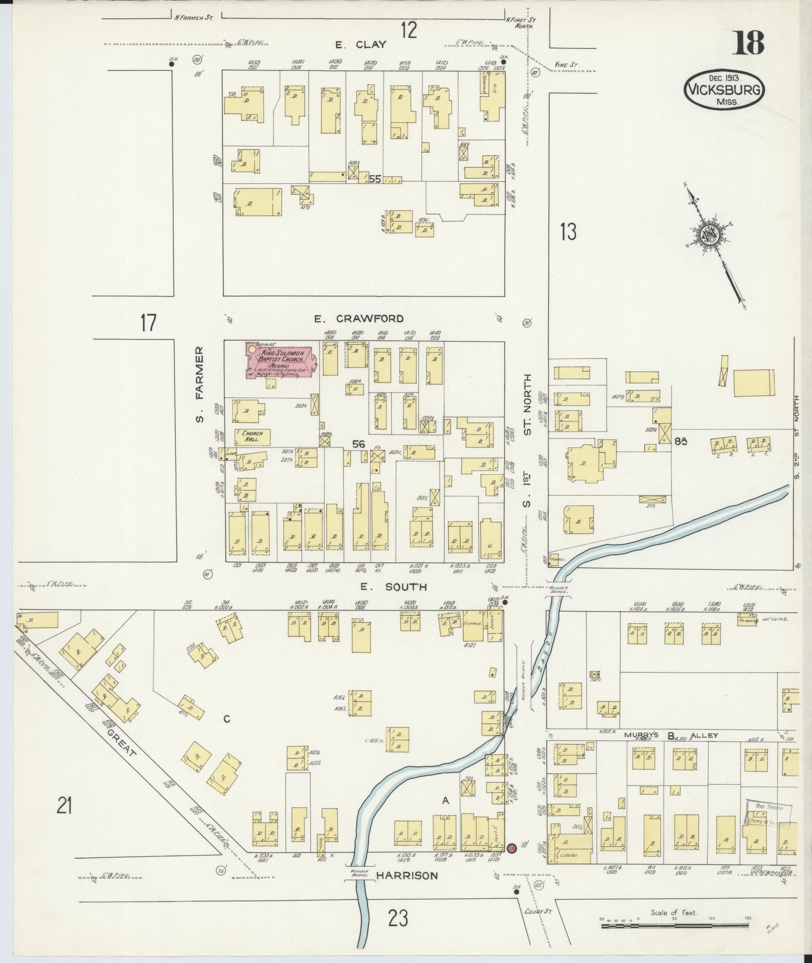 Sanborn Fire Insurance Map from Vicksburg, Warren County, Mississippi (1913), Sheet #0018 - Complete Map Set gallery image, historic Sanborn map, vintage wall art, Mississippi Mississippi