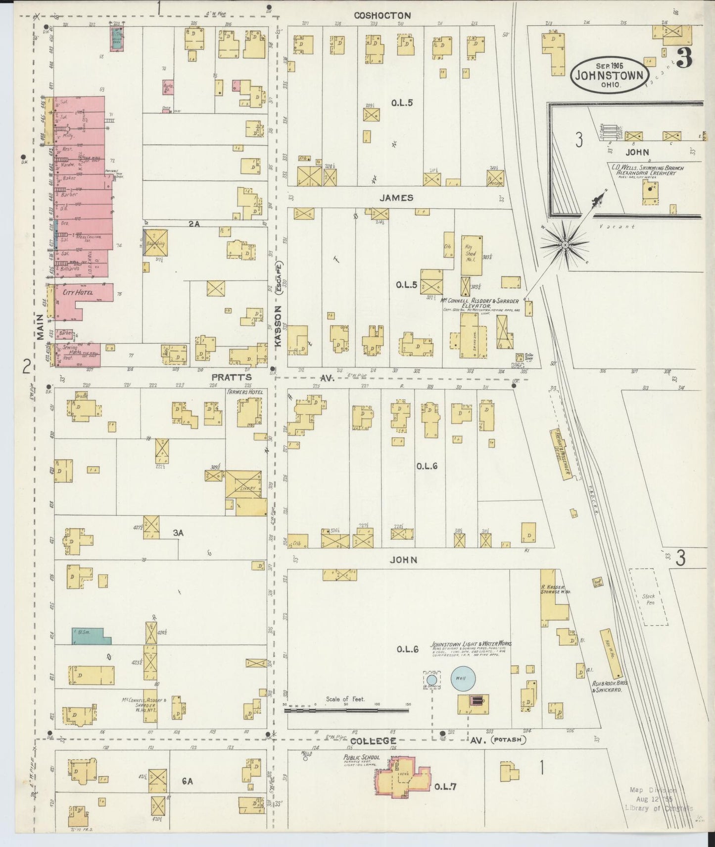 Sanborn Fire Insurance Map from Johnstown, Licking County, Ohio (1905), Sheet #0003 - Complete Map Set gallery image, historic Sanborn map, vintage wall art, Ohio Ohio