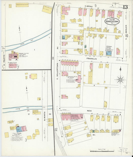 Sanborn Fire Insurance Map from Quakertown, Bucks County, Pennsylvania (1909), Sheet #0013 - Historic Sanborn Fire Insurance Map Print, vintage old map wall art, antique decor, genealogy gift, Pennsylvania Pennsylvania map