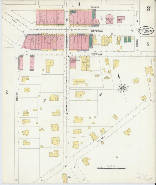 Sanborn Fire Insurance Map from Pittsburg, Camp County, Texas (1906), Sheet #0003 - Historic Sanborn Fire Insurance Map Print, vintage old map wall art, antique decor, genealogy gift, Texas Texas map