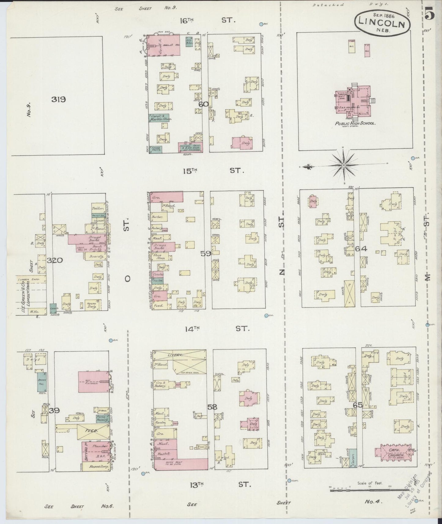 Sanborn Fire Insurance Map from Lincoln, Lancaster County, Nebraska (1886), Sheet #0005 - Complete Map Set gallery image, historic Sanborn map, vintage wall art, Nebraska Nebraska