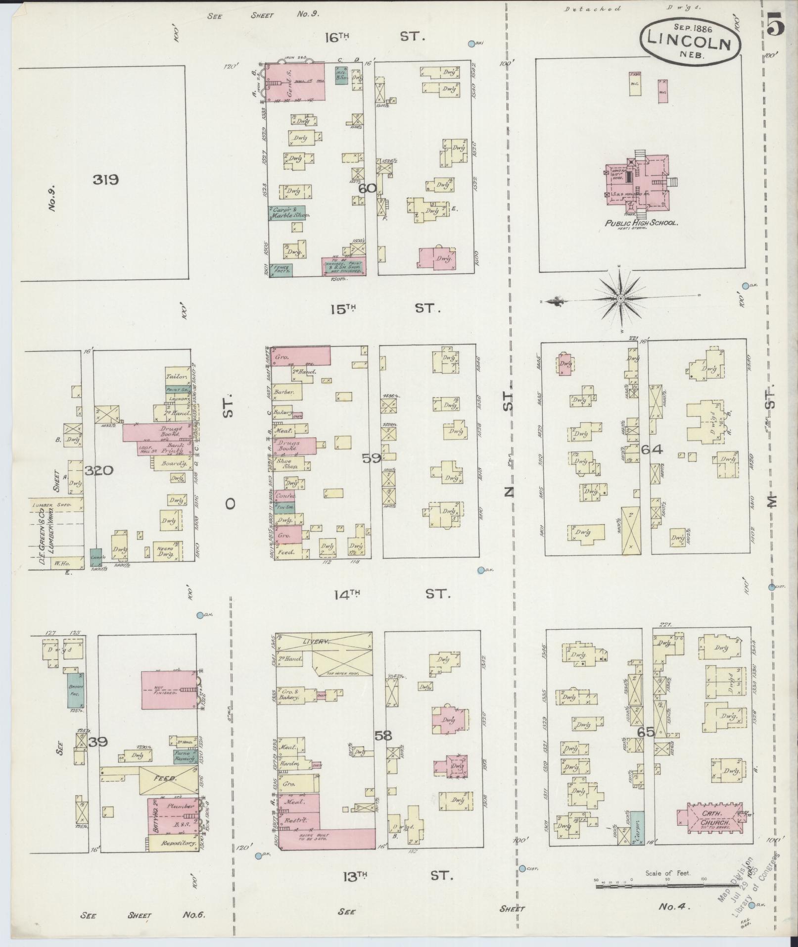 Sanborn Fire Insurance Map from Lincoln, Lancaster County, Nebraska (1886), Sheet #0005 - Complete Map Set gallery image, historic Sanborn map, vintage wall art, Nebraska Nebraska