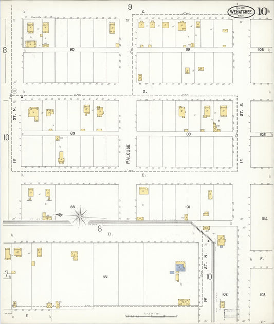 Sanborn Fire Insurance Map from Wenatchee, Chelan County, Washington (1905), Sheet #0010 - Historic Sanborn Fire Insurance Map Print, vintage old map wall art, antique decor, genealogy gift, Washington Washington map