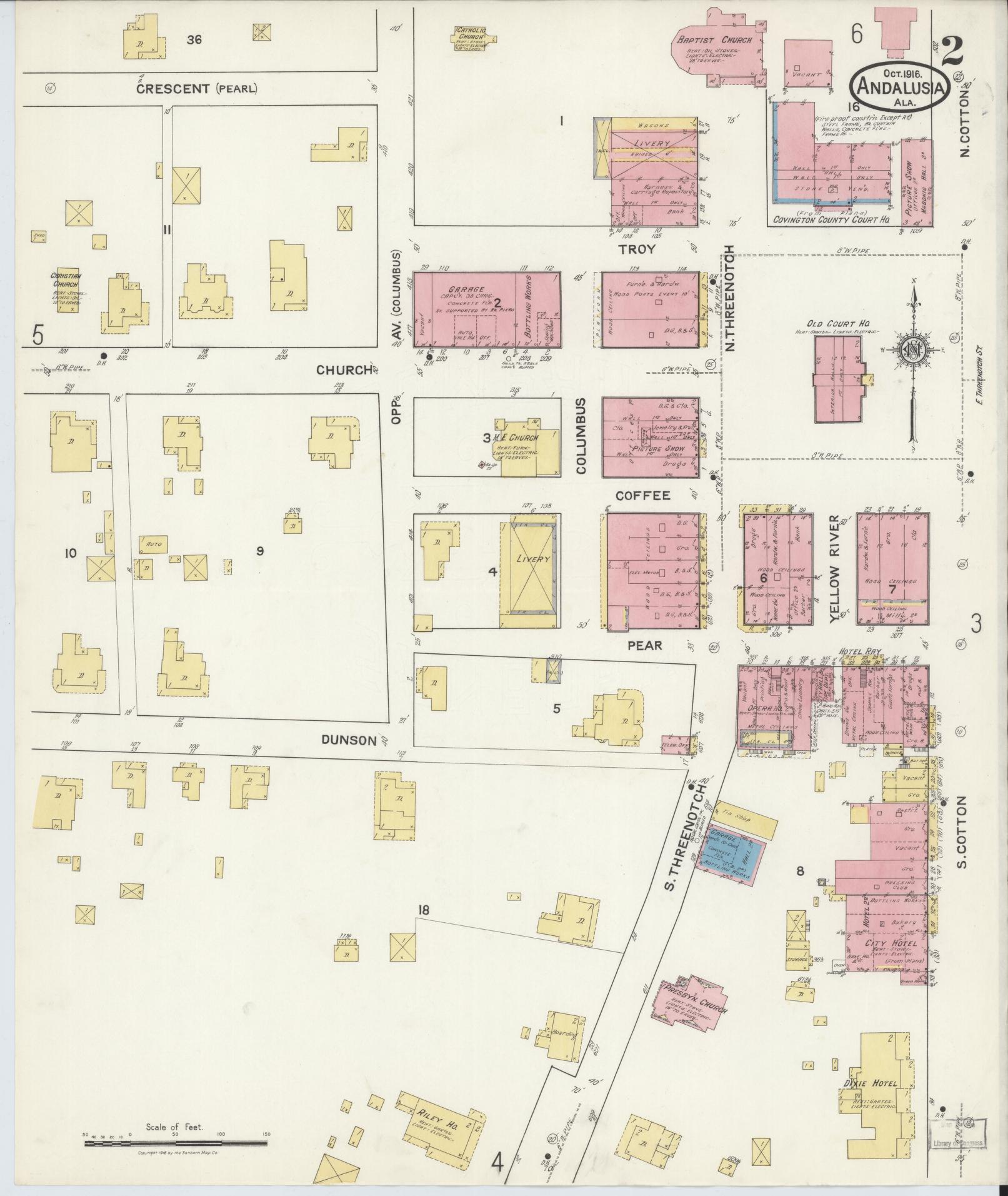 Sanborn Fire Insurance Map from Andalusia, Covington County, Alabama (1916), Sheet #0002 - Complete Map Set gallery image, historic Sanborn map, vintage wall art, Alabama Alabama